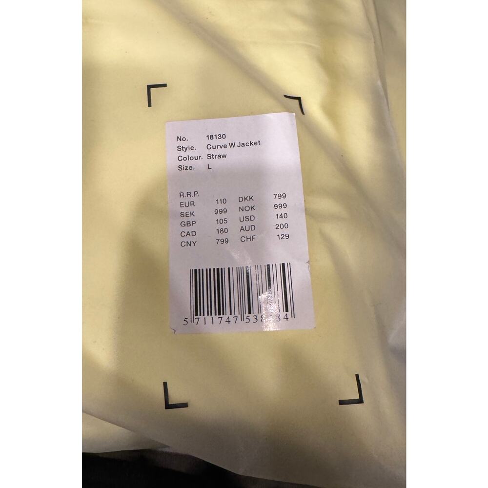 RAINS Jacket Curve Waterproof Rain Jacket in Straw Color (Yellow) Size Large - Picture 6 of 6